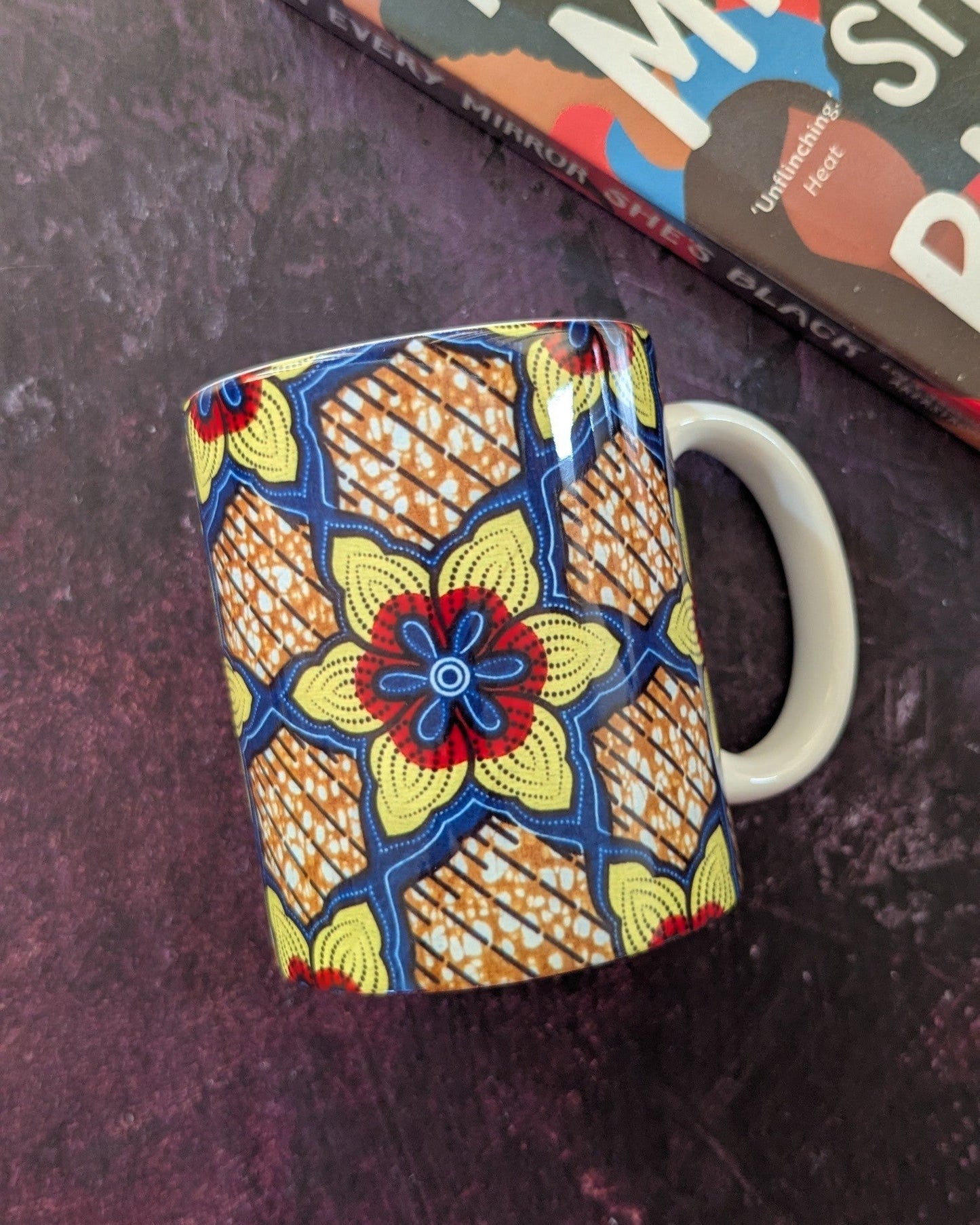 ABEBA Mug: Bold African Daisy Print Ceramic Mug (110z)
