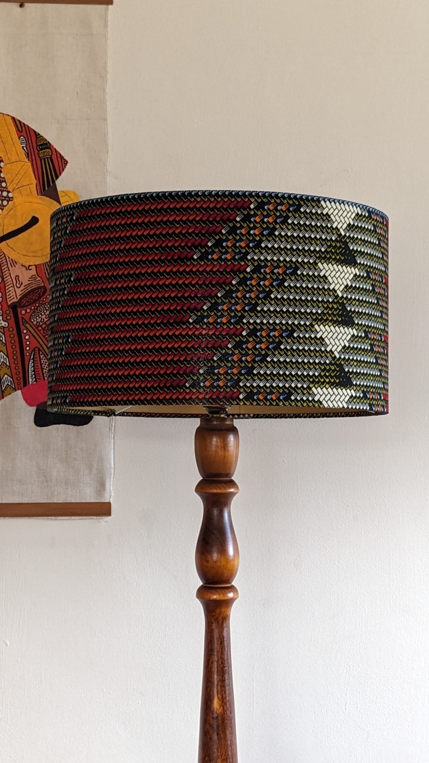 African Tribal Geometric Zigzag Lampshade ABIOLA: Burgundy & Mix Colours Chevron print