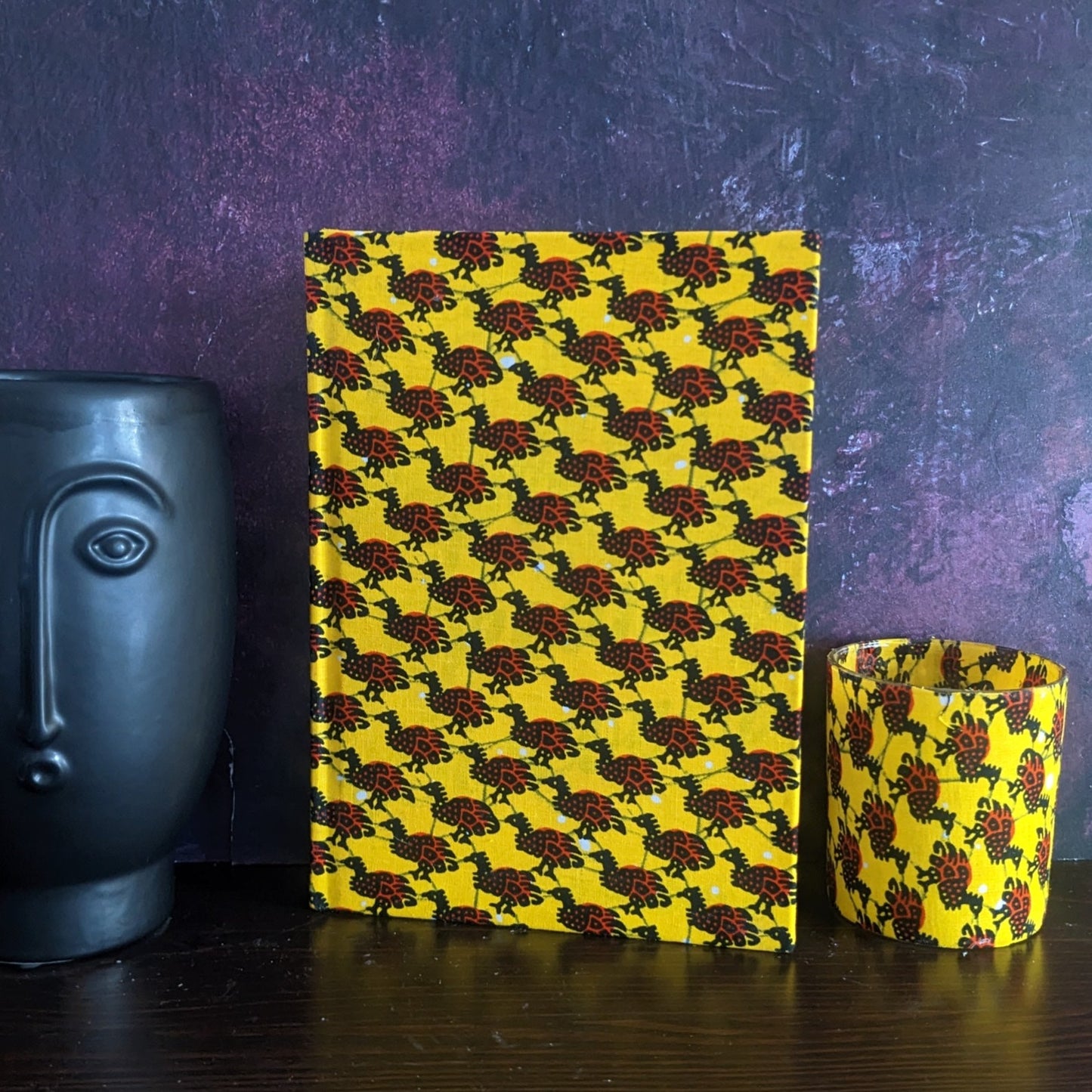 AWO African Print Gift Set: Yellow with guinea fowl bird