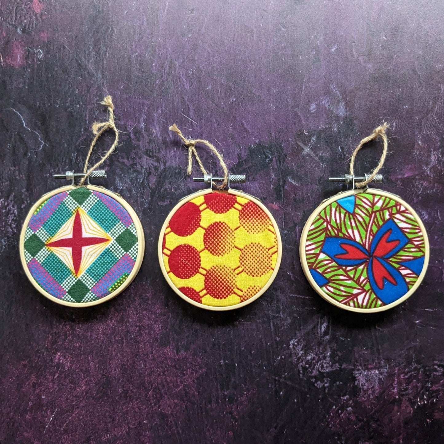 African Wax Print Hoop Decor: mixed set of 3