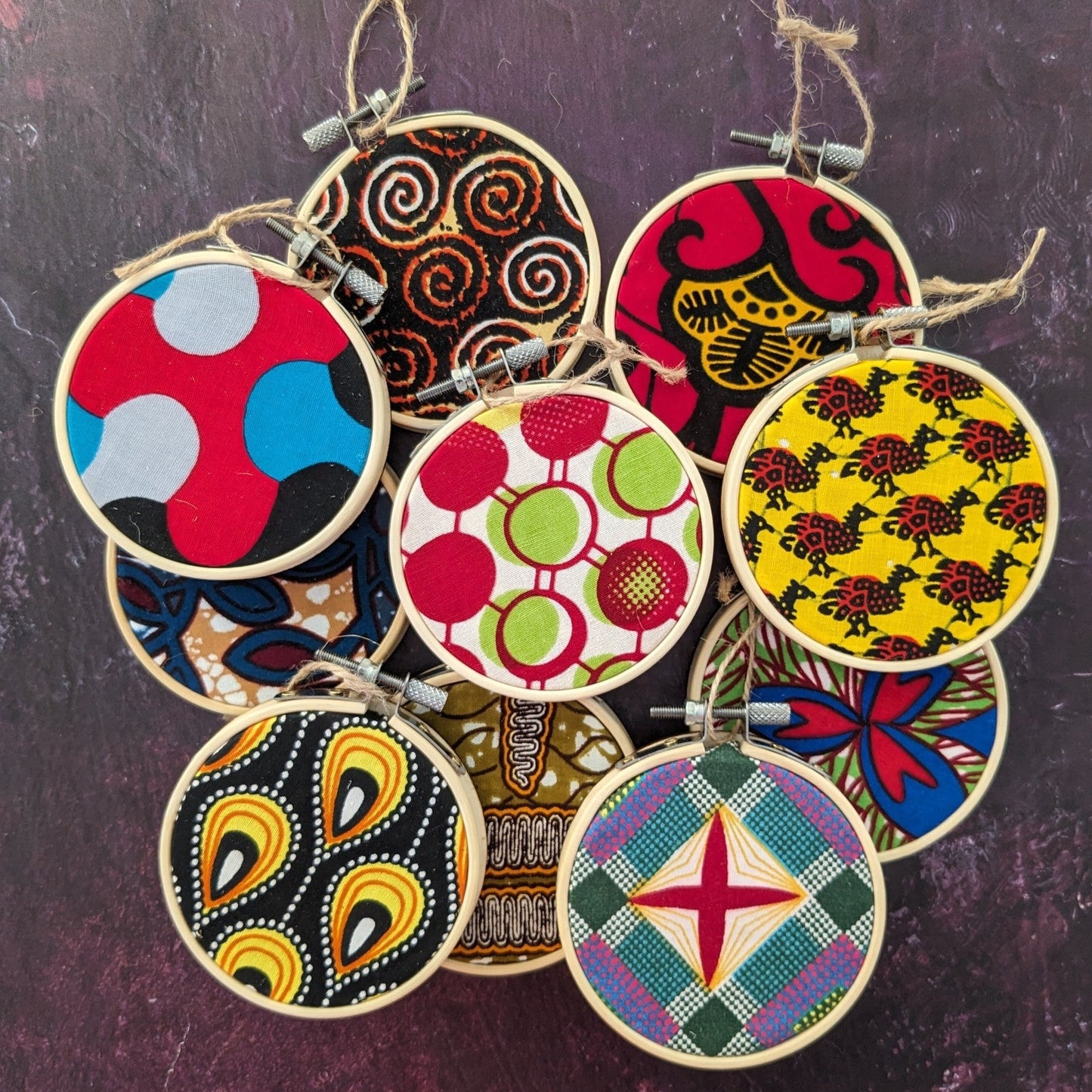 African Wax Print Hoop Decor: mixed set of 3