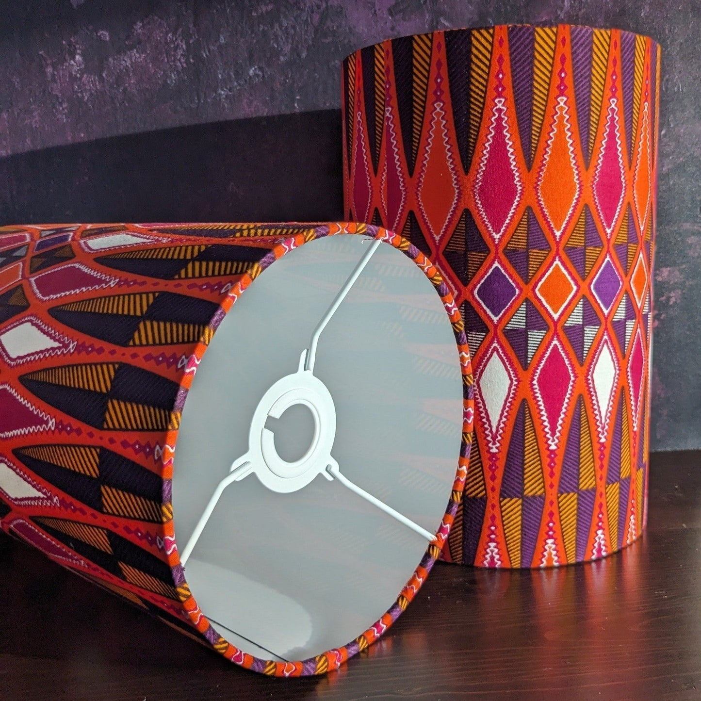 IBEJI Lampshade Set of Two in Orange Magenta Purple Aztec Tribal pattern