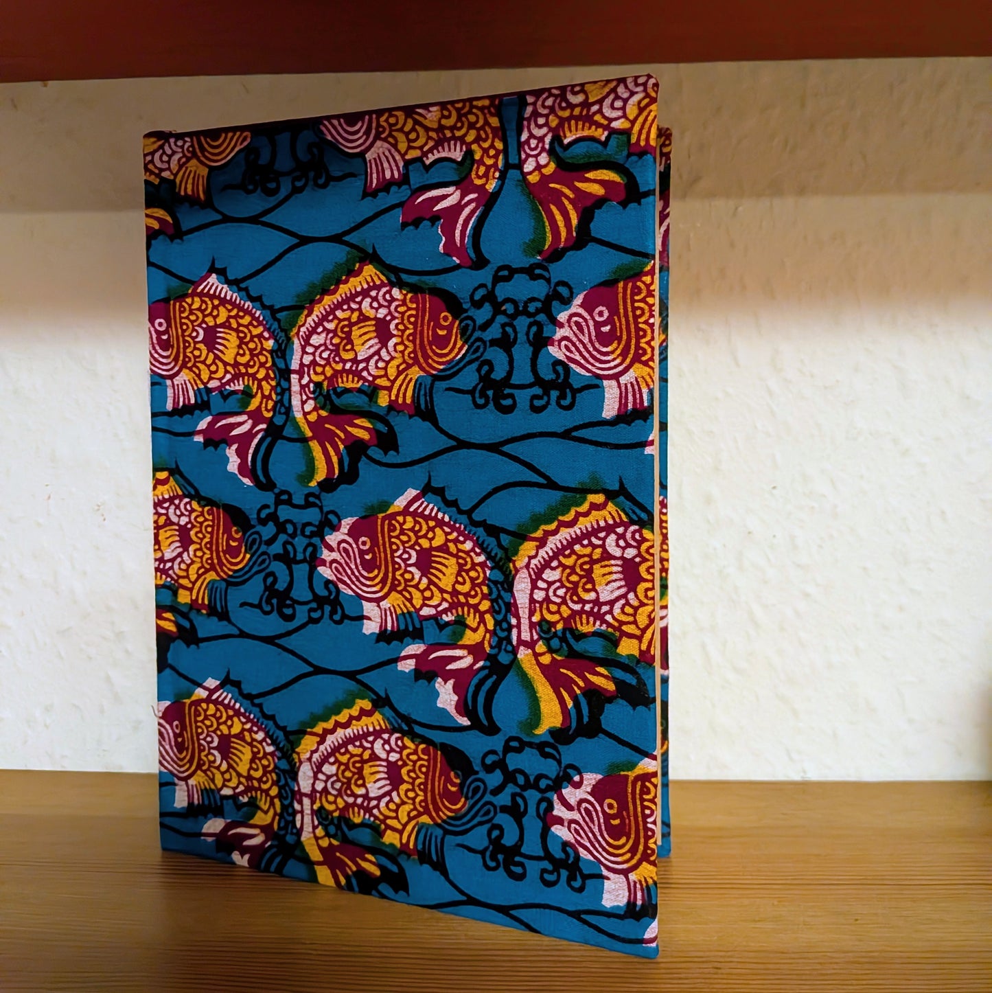 African Notebook & Candle Holder Gift Set KIFI: Red Orange Yellow Fish pattern