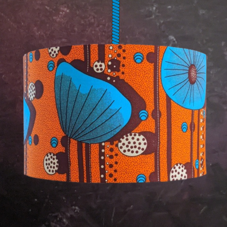 Large Orange Blue Flower African Lampshade DETOLA