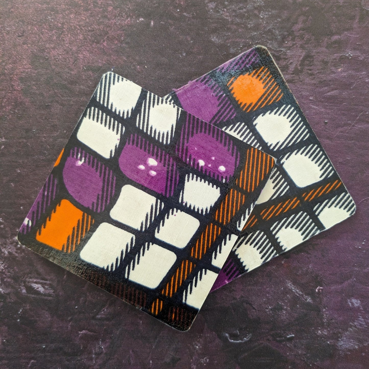 Brick Pattern African coaster set of 2 in Purple Brown Orange