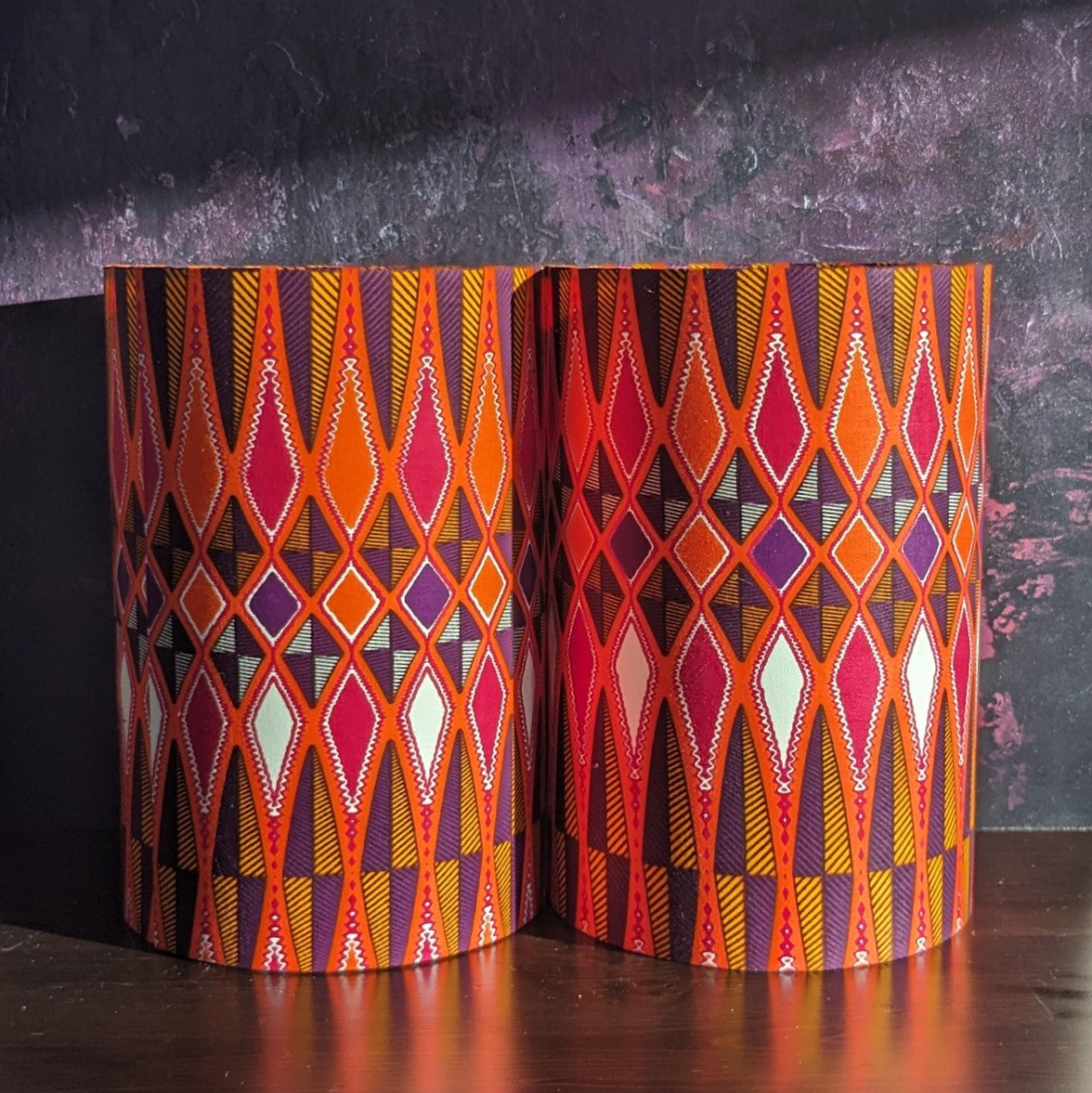 IBEJI Lampshade Set of Two in Orange Magenta Purple Aztec Tribal pattern