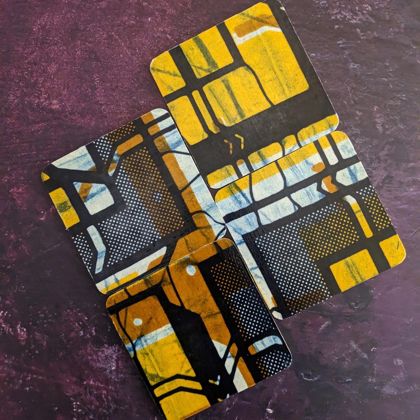 AKINDE Retro African Coasters: Mustard Yellow Blue Brown