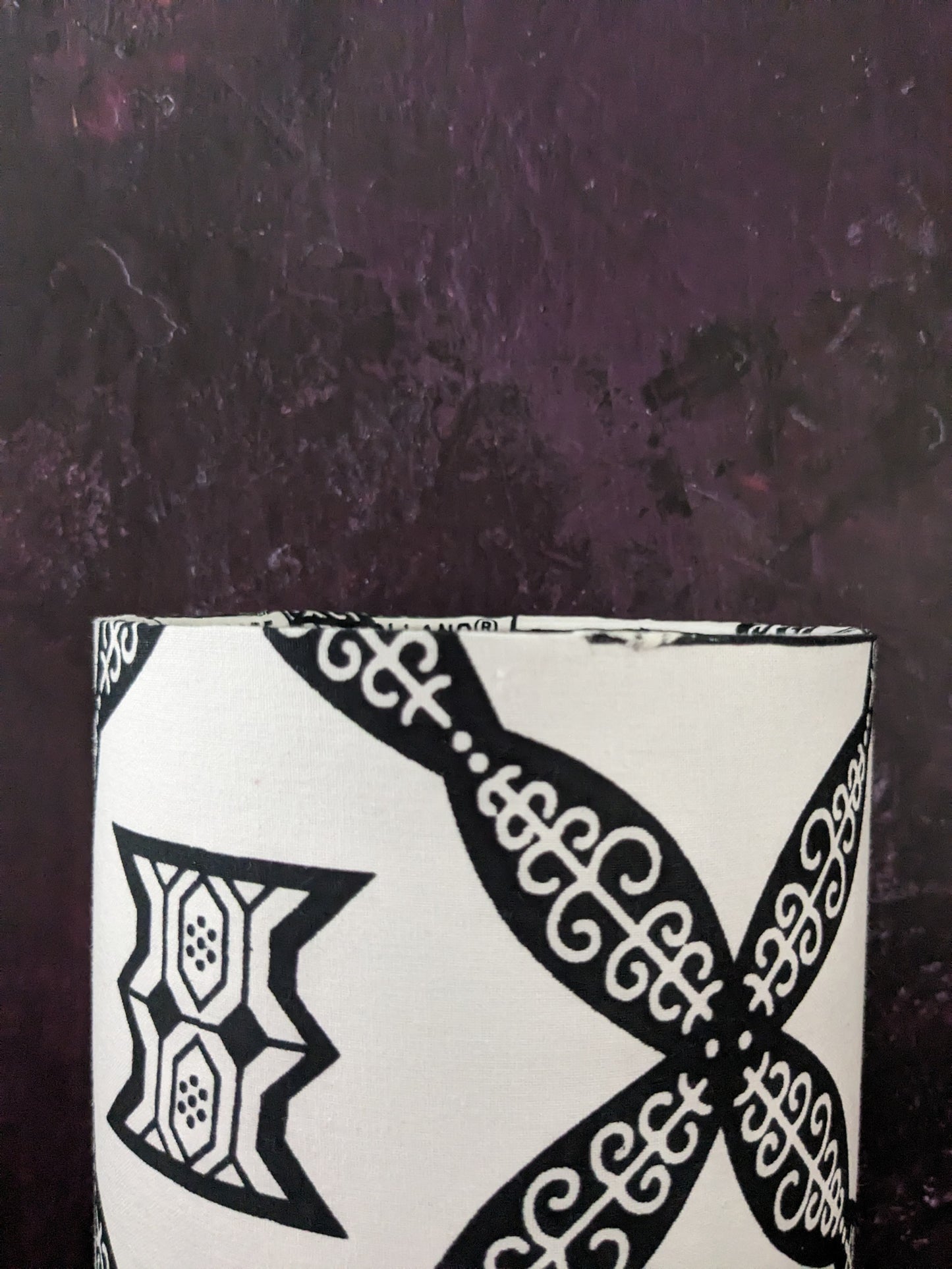 Tall African Adinkra Tribal Lampshade (ex-display): Freedom Symbol in Black & White