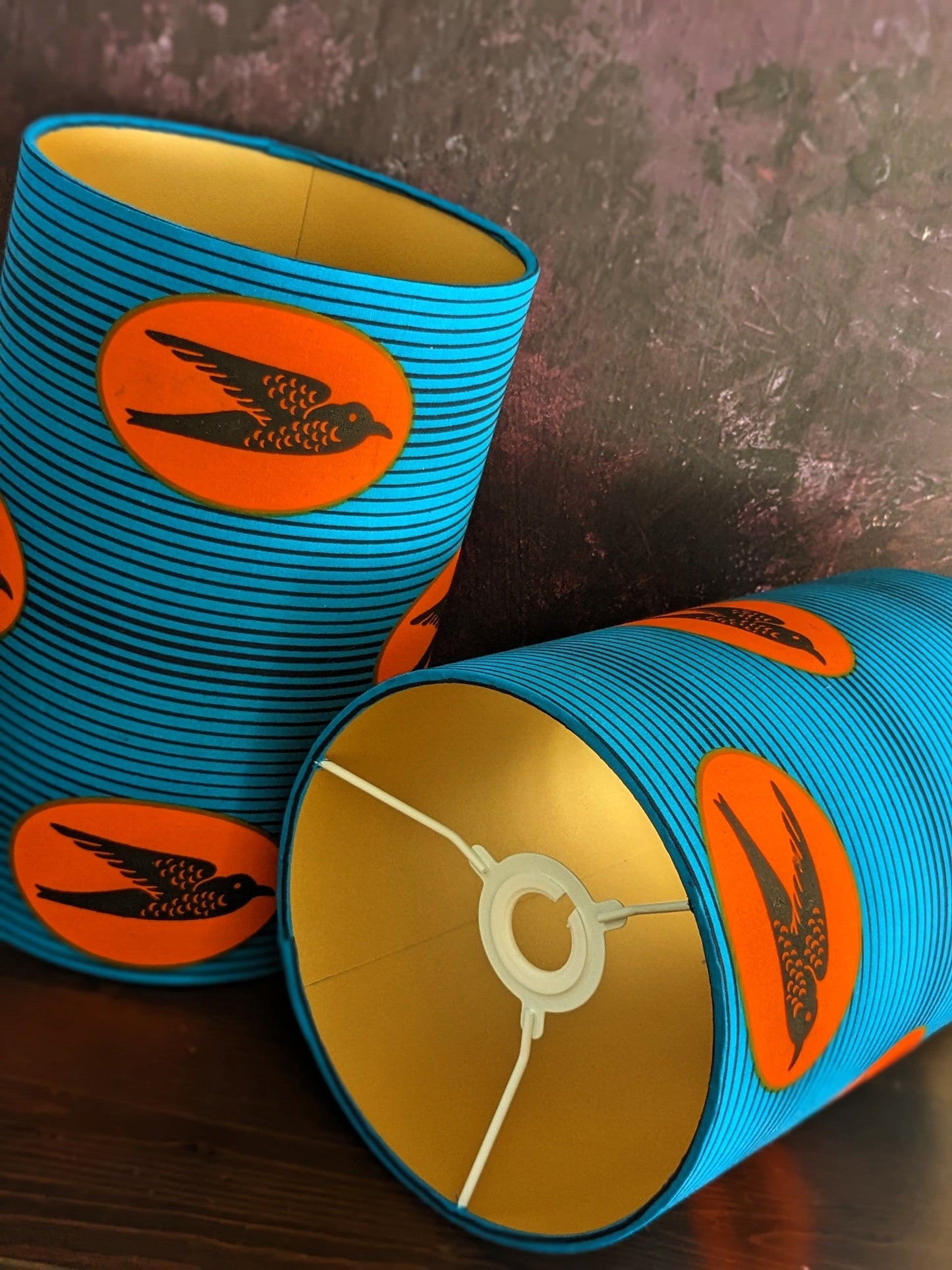 TWAAM Lampshade Set of Two in Turquoise Orange Swallow Bird pattern