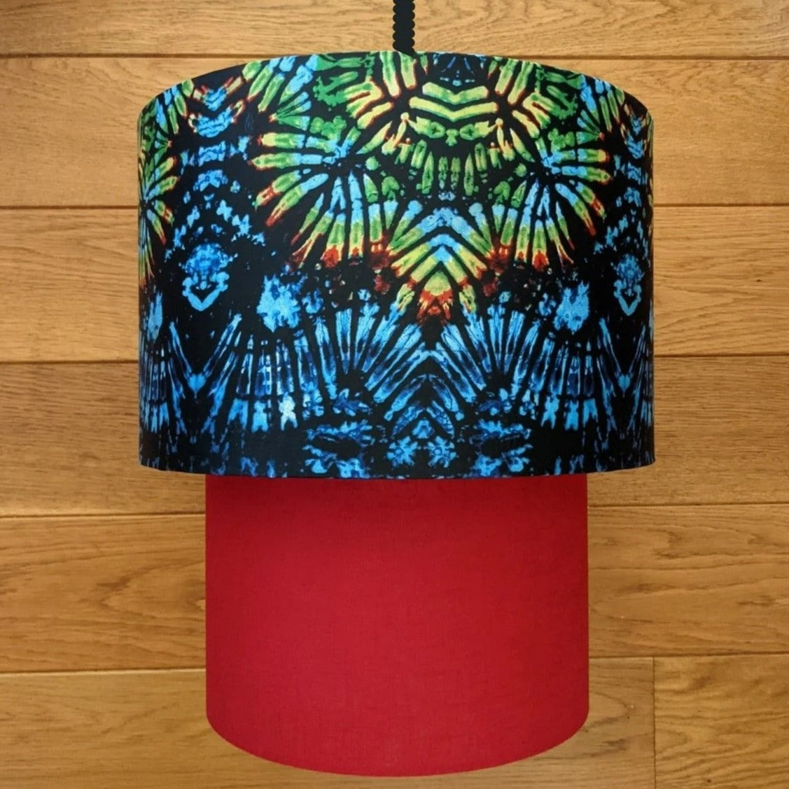 EX DISPLAY: Blue Tie Dye & Red Two Tier Lampshade (AGBEKE)