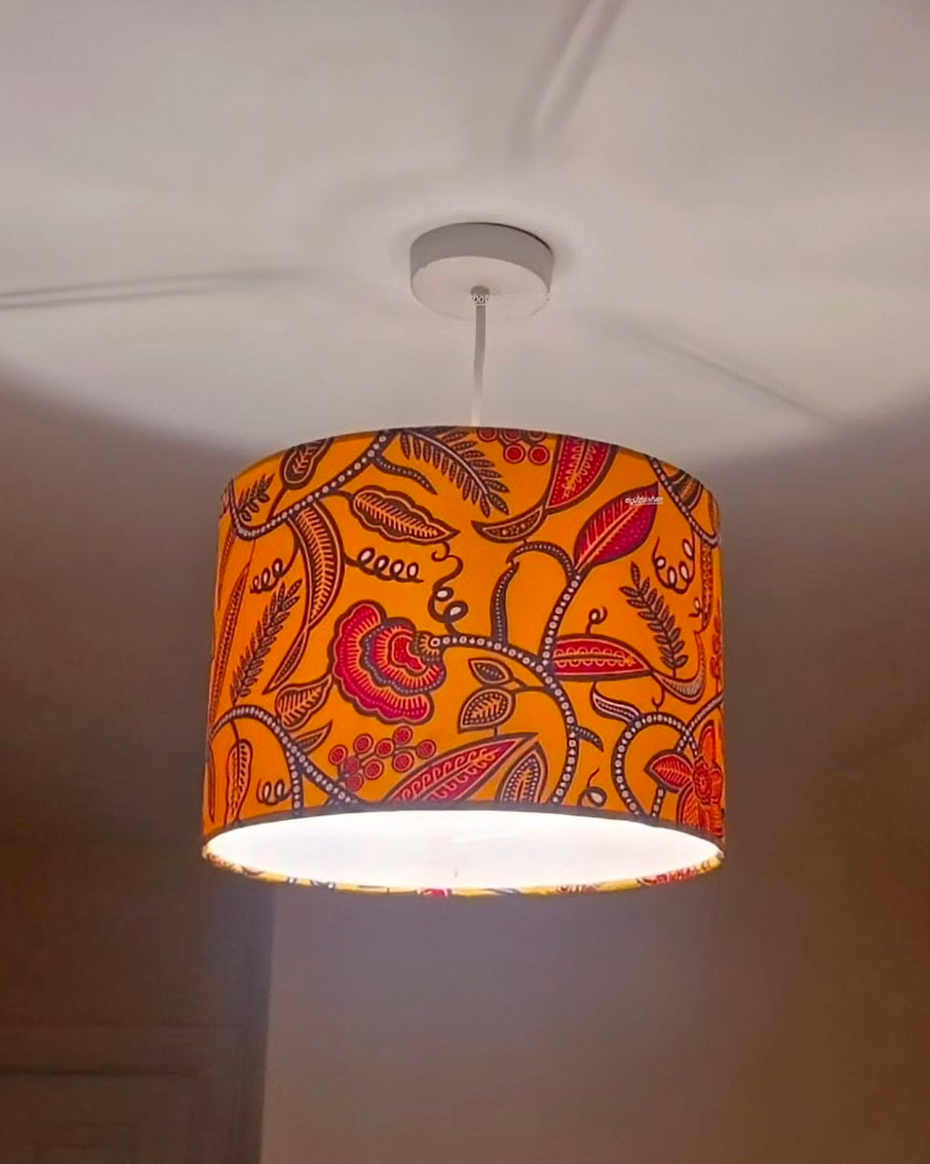 African Patterned Tropical Garden Lampshade DURBAN (Yellow Gold)