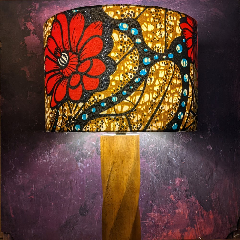 Large red flower brown African lamphade