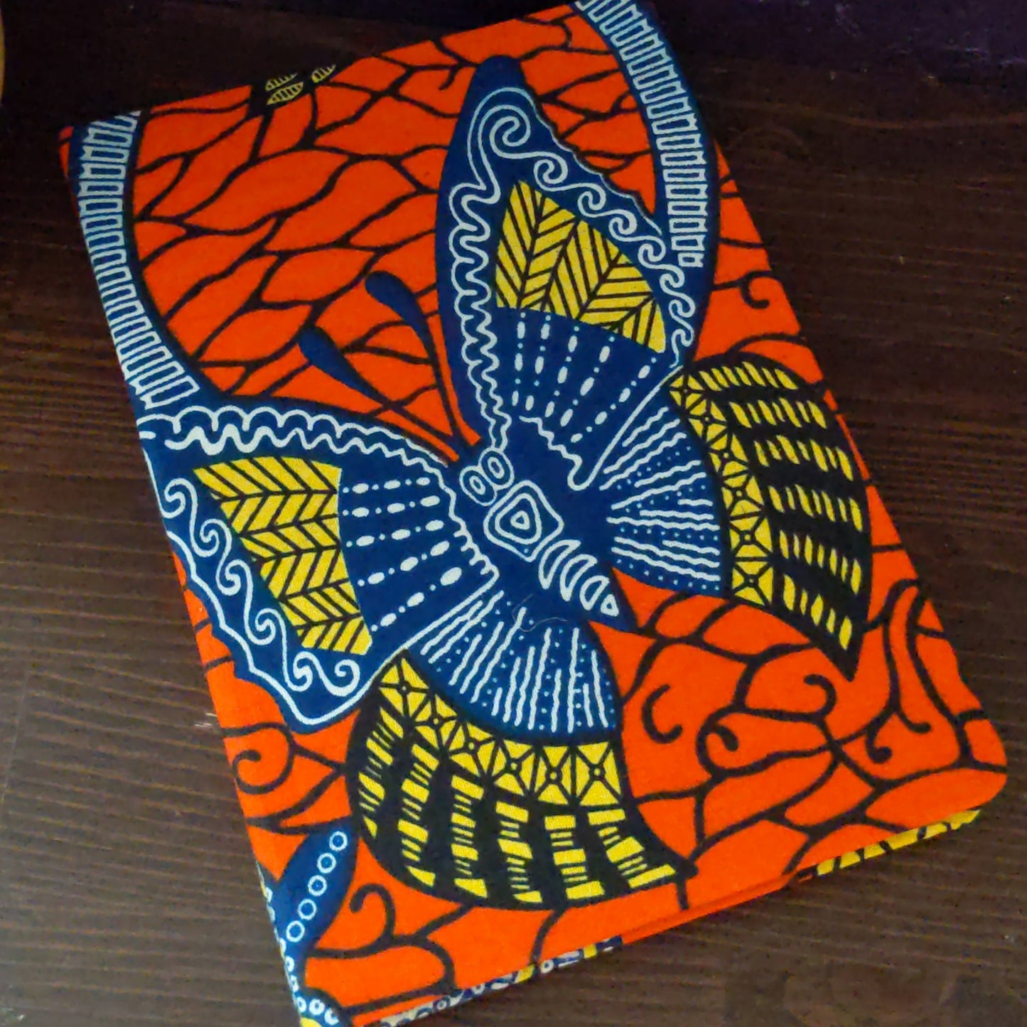 Reserved for STELLA O - Orange African Print Note Book: Blue & Yellow Butterfly pattern