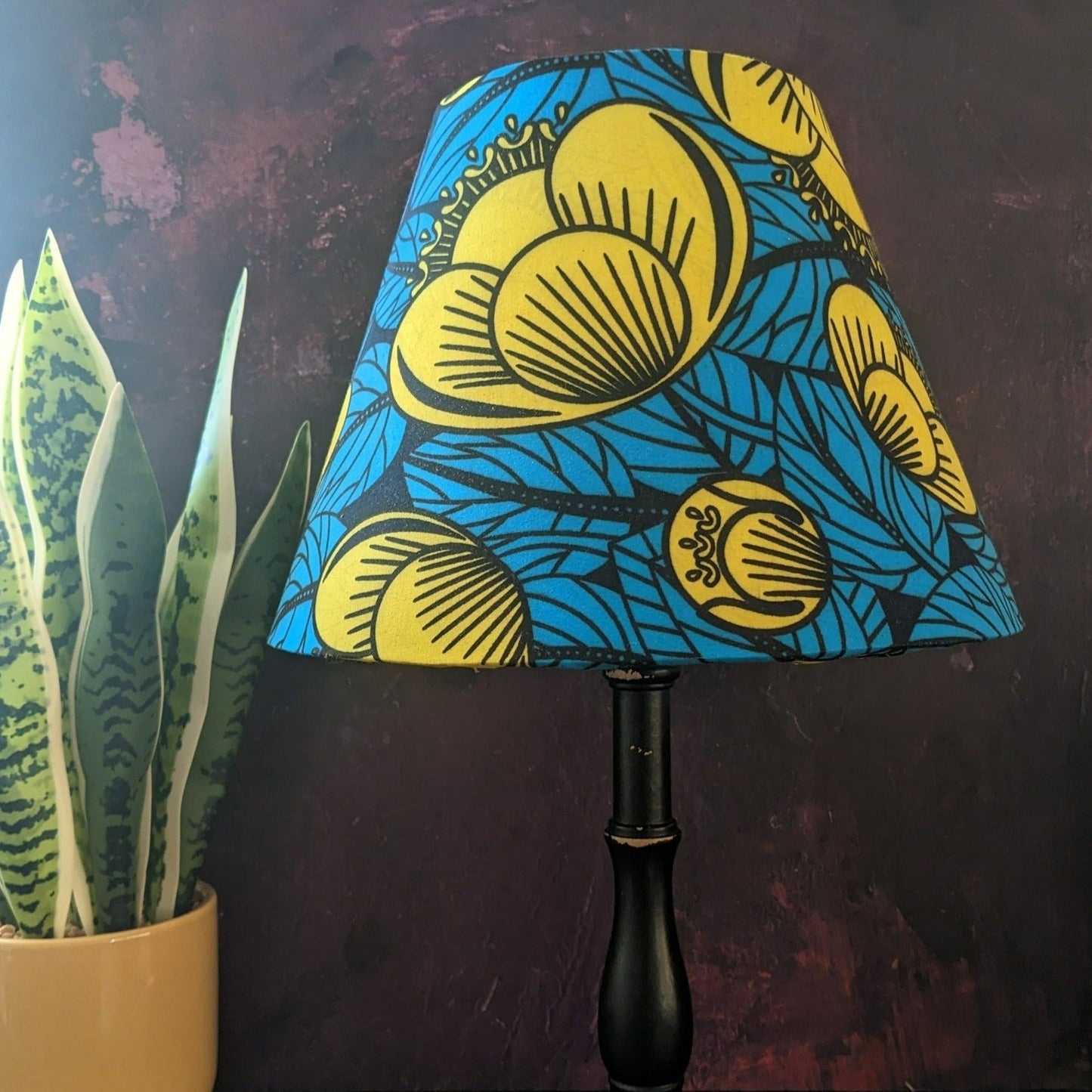 Blue Leaf Yellow Flower African Table Lampshade (ex-display)