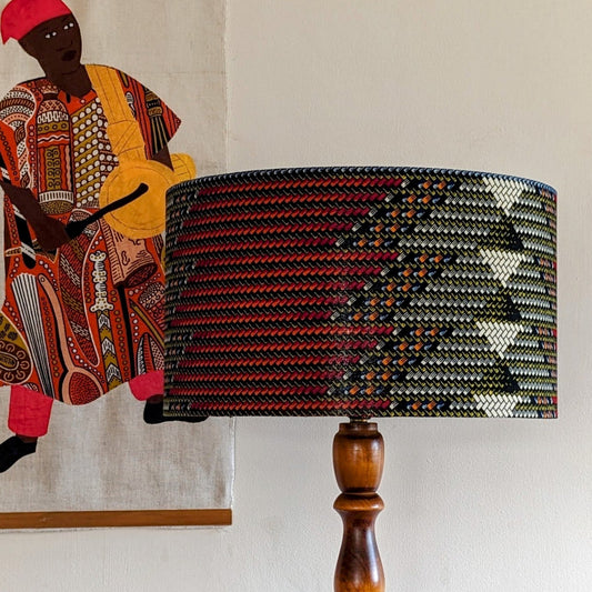 African Tribal Geometric Zigzag Lampshade ABIOLA:  Burgundy & Mix Colours Chevron print