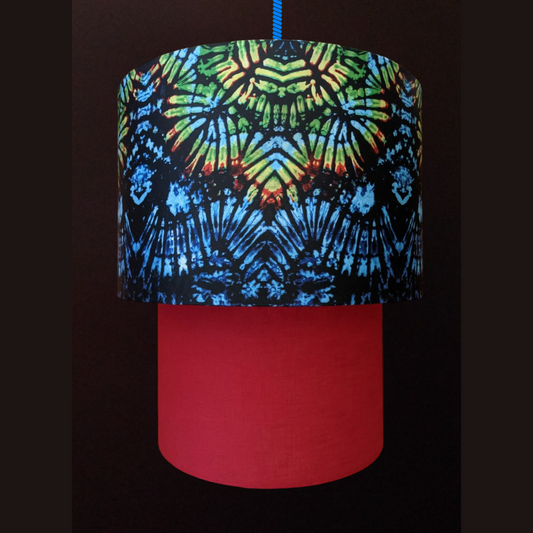 EX DISPLAY: Blue Tie Dye & Red Two Tier Lampshade (AGBEKE)