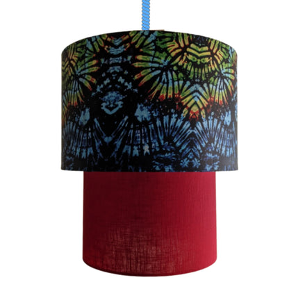 EX DISPLAY: Blue Tie Dye & Red Two Tier Lampshade (AGBEKE)