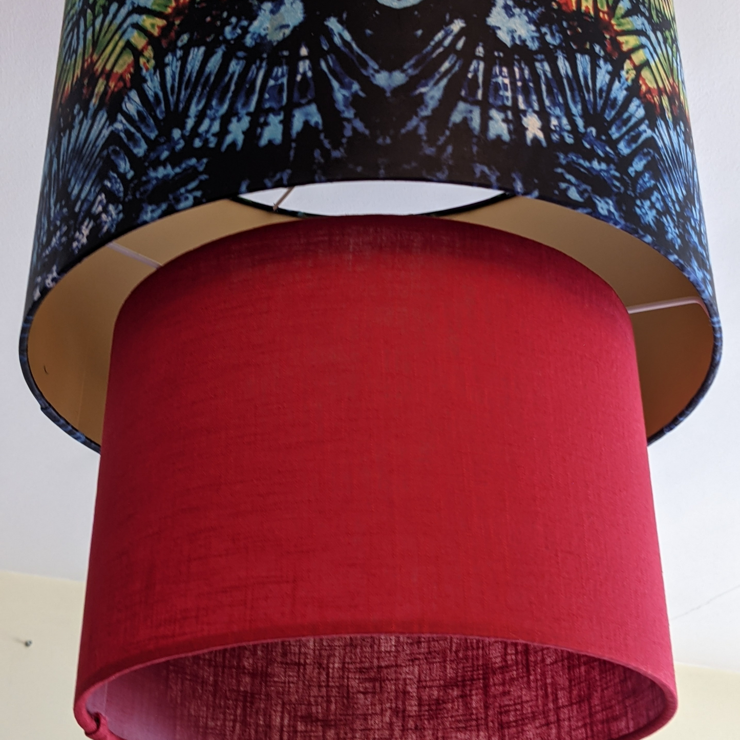 EX DISPLAY: Blue Tie Dye & Red Two Tier Lampshade (AGBEKE)