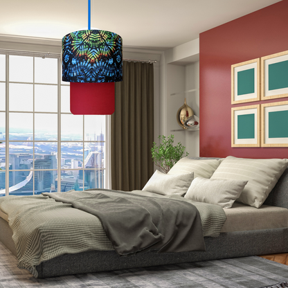 EX DISPLAY: Blue Tie Dye & Red Two Tier Lampshade (AGBEKE)