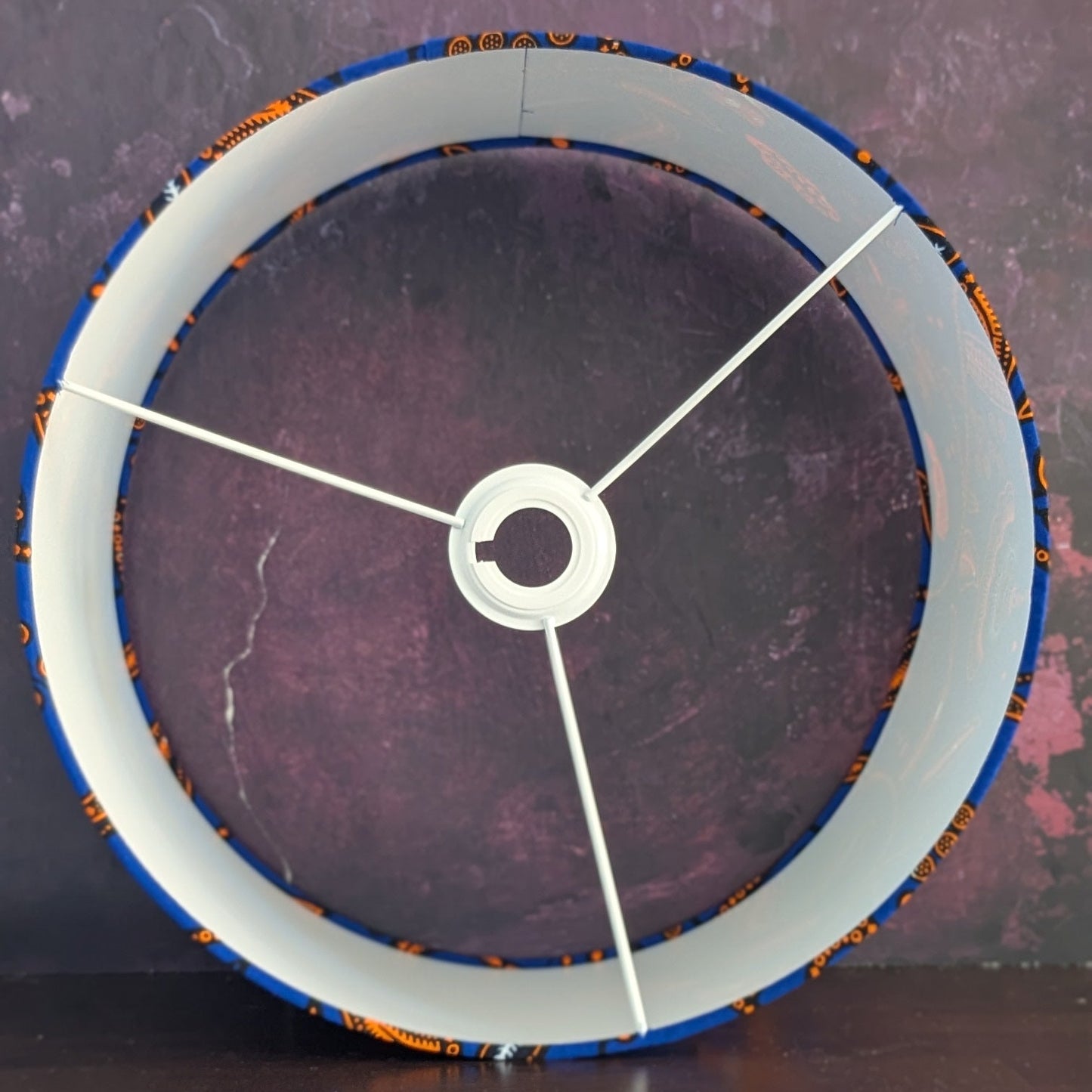 Round drum lampshade with white lining & UNO light fitting. 