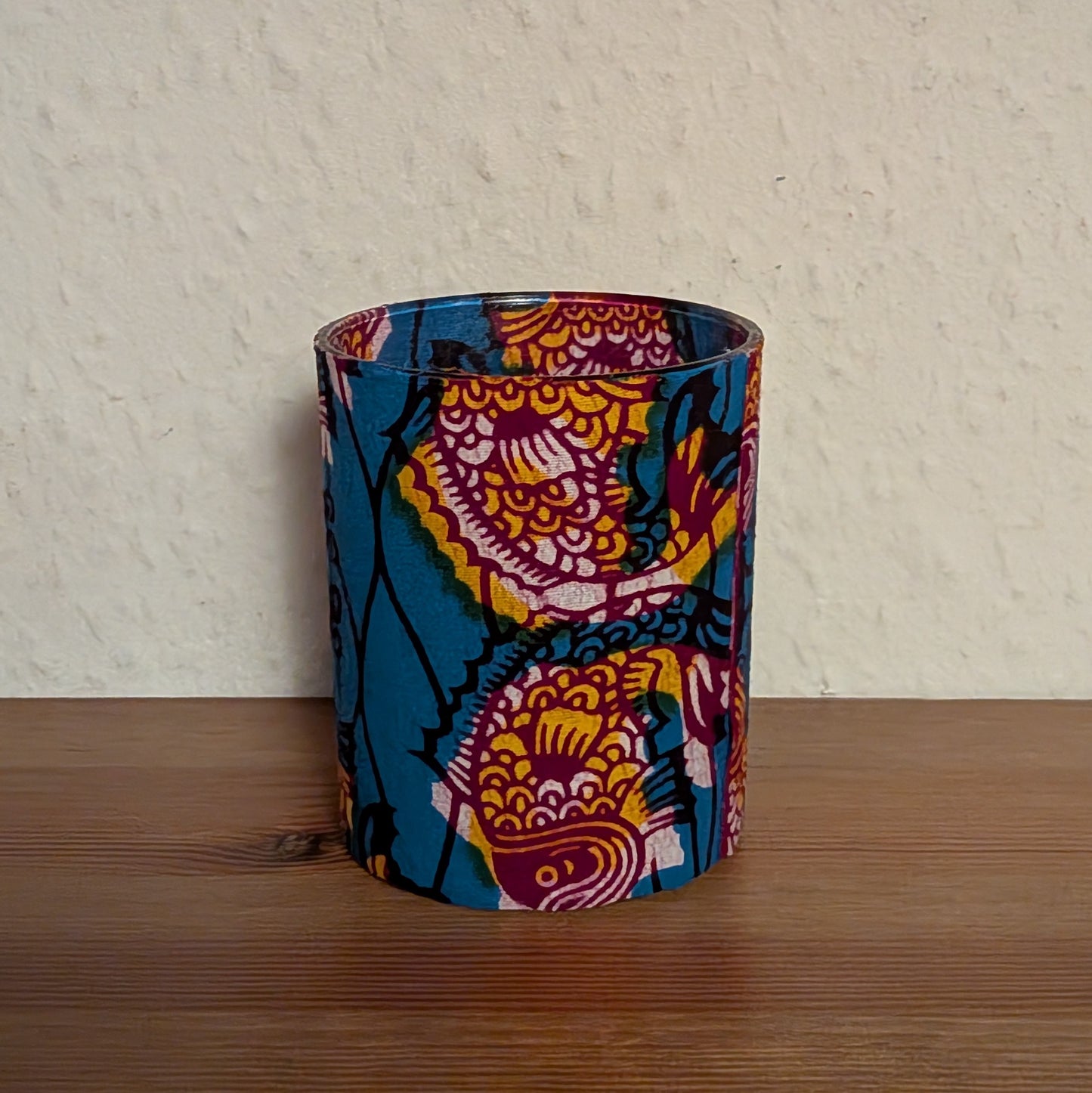 African Notebook & Candle Holder Gift Set KIFI: Red Orange Yellow Fish pattern