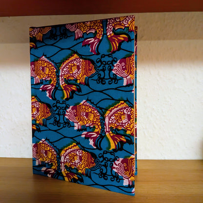 African Notebook & Candle Holder Gift Set KIFI: Red Orange Yellow Fish pattern