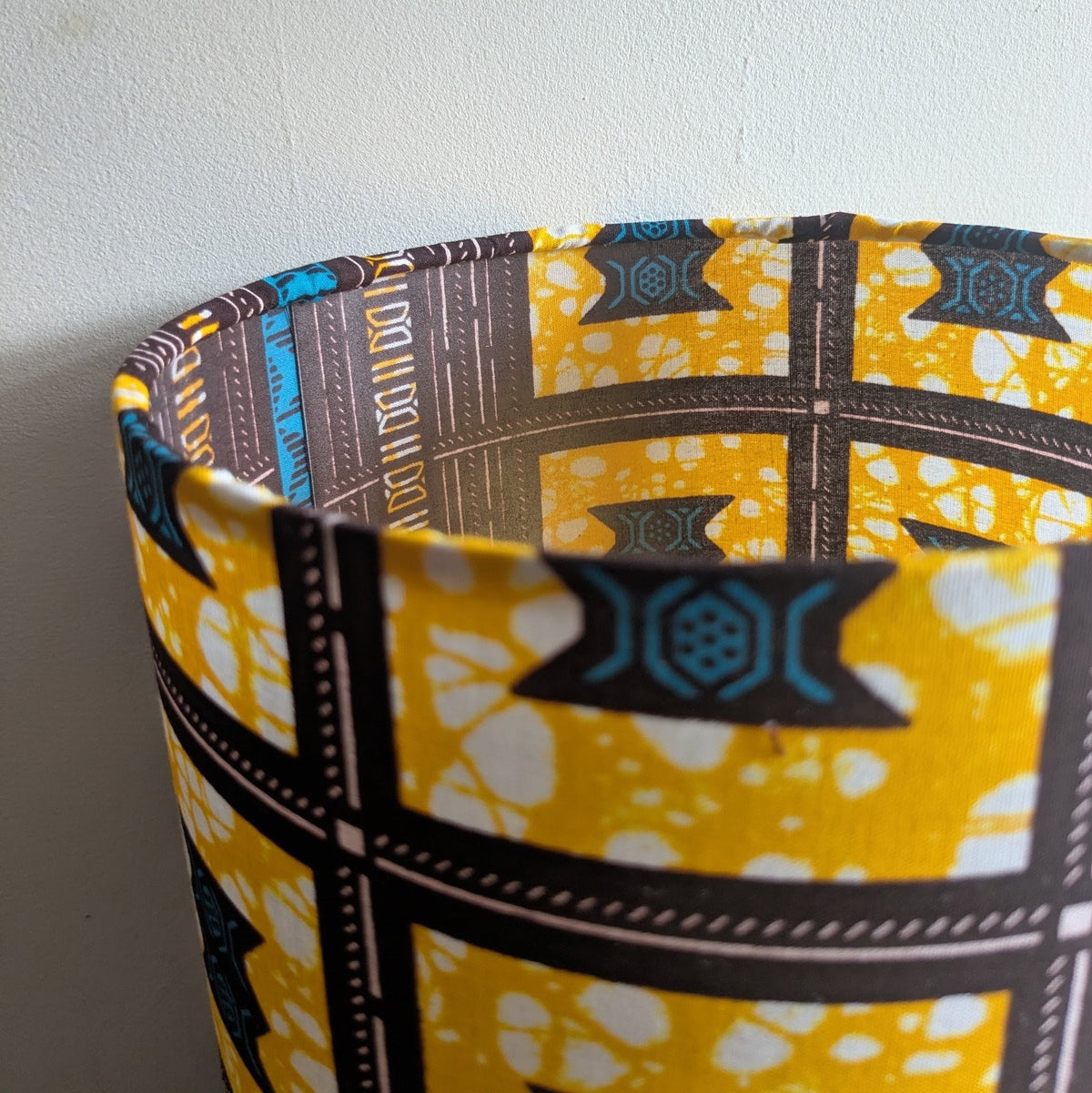 AKONYA Cylinder Lampshade Pair Yellow Brown Teal Stool pattern