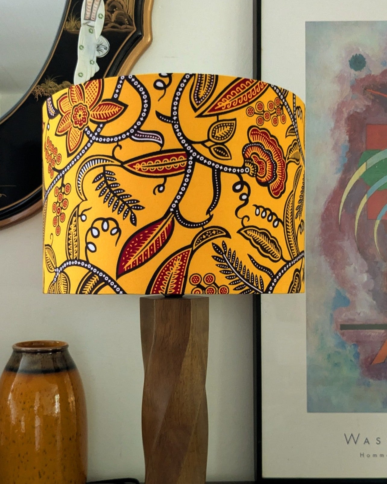 African Patterned Tropical Garden Lampshade DURBAN (Yellow Gold)