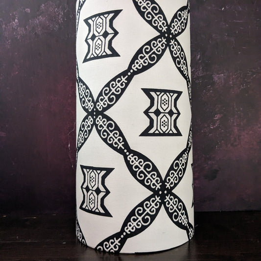 Tall African Adinkra Tribal Lampshade (ex-display): Freedom Symbol in Black & White