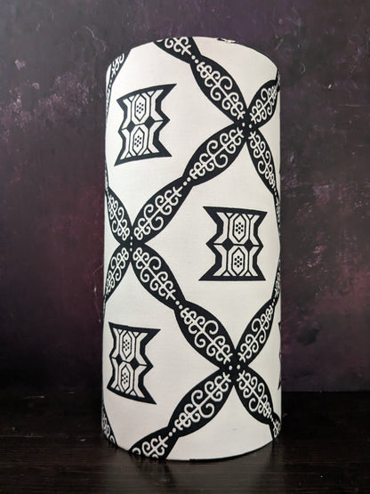 Tall African Adinkra Tribal Lampshade (ex-display): Freedom Symbol in Black & White