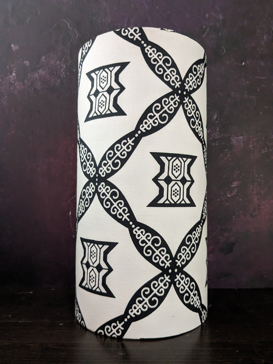 Tall African Adinkra Tribal Lampshade (ex-display): Freedom Symbol in Black & White