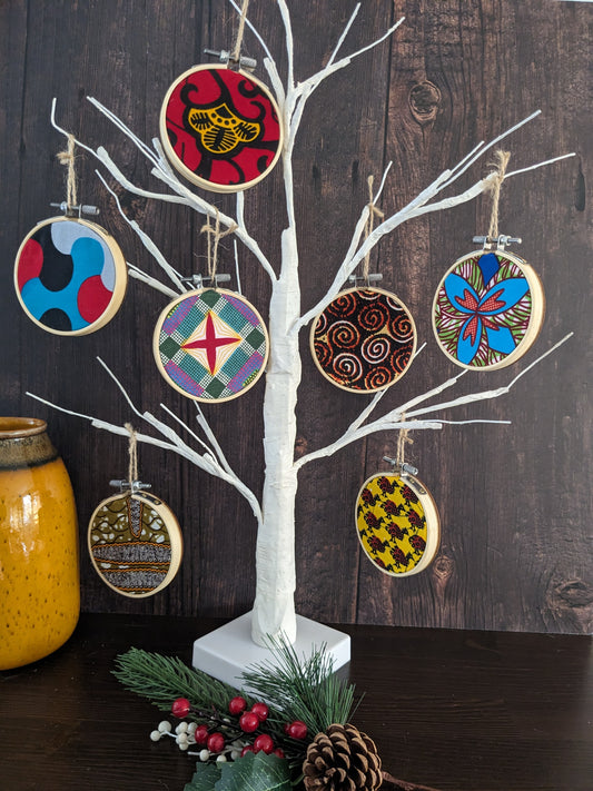 African Christmas Tree Embroidery Hoop Decor set of 3