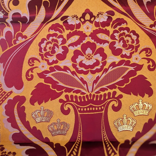 Vintage Red Gold Metallic Damask Jacquard Brocade Textile