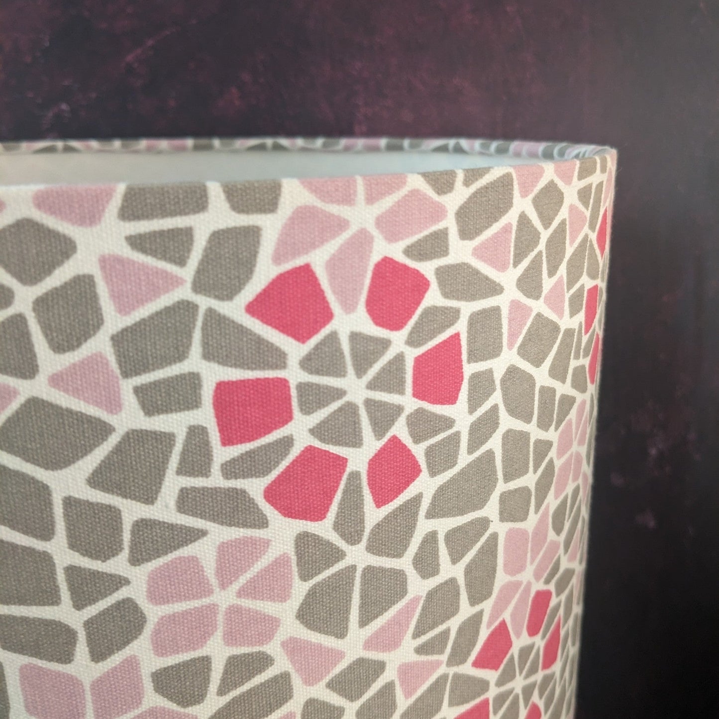 SECONDS Drum Lampshade: geometric pink grey abstract tiles