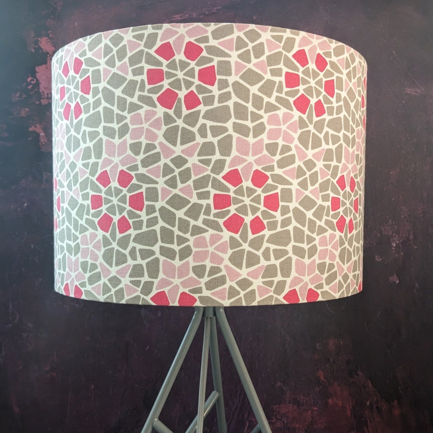 SECONDS Drum Lampshade: geometric pink grey abstract tiles