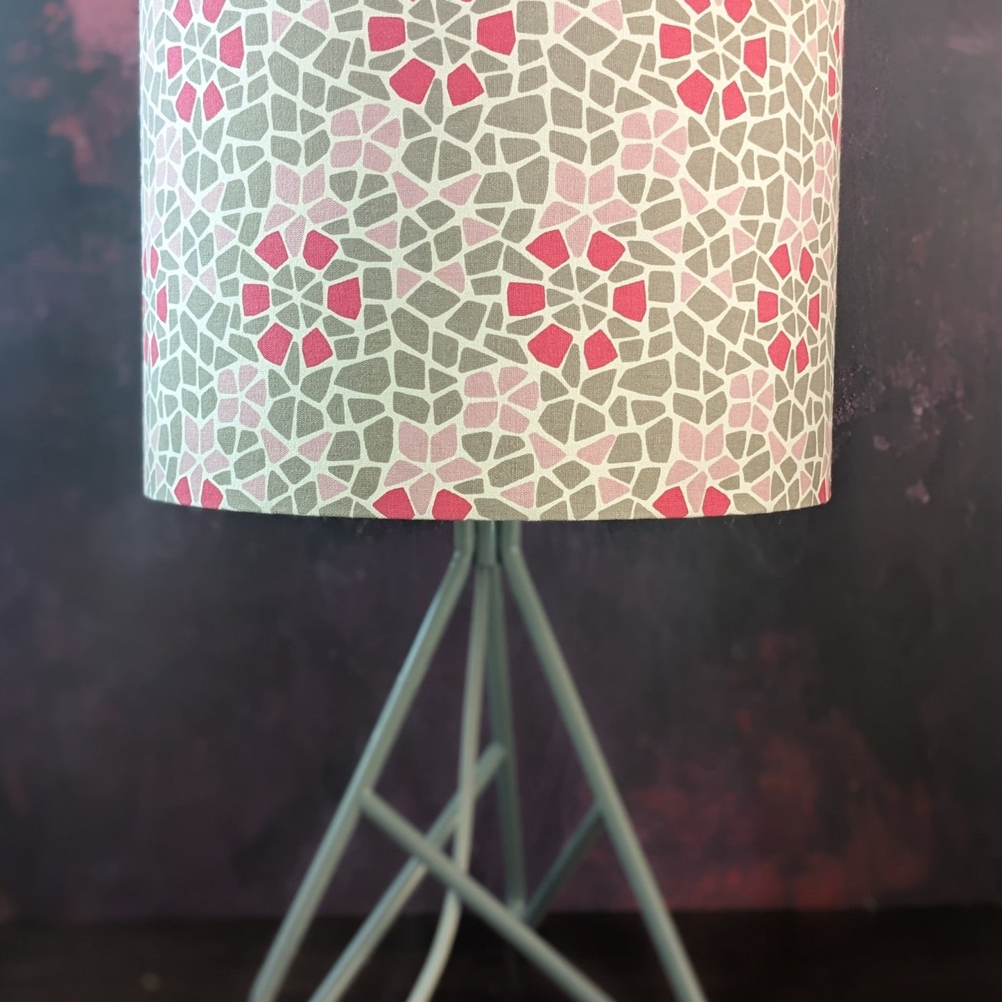 SECONDS Drum Lampshade: geometric pink grey abstract tiles