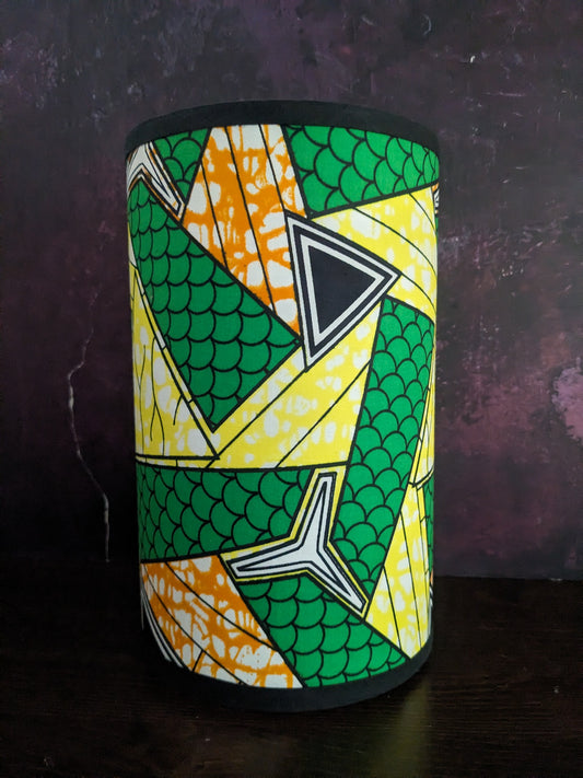 RESERVED FOR DAISY: Tropical Paradise Tall African Lampshade (ex-display): green yellow orange shapes