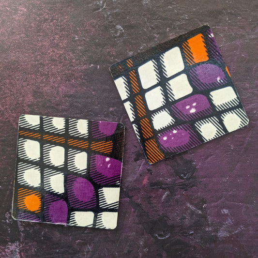 Brick Pattern African coaster set of 2 in Purple Brown Orange