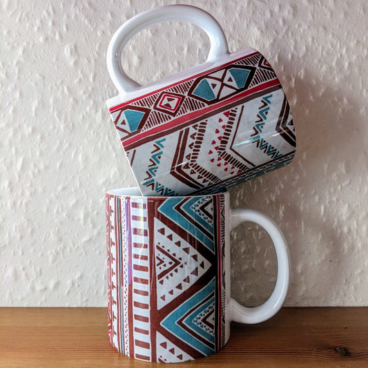 ROKIA MUG: African Mudcloth Stripes Pink Green Brown