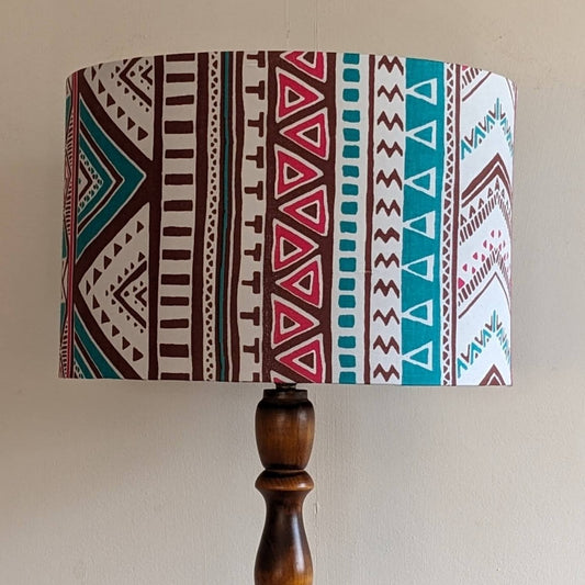 Slight Seconds: Large Mudcloth striped Lampshade ROKIA in mint cerise brown