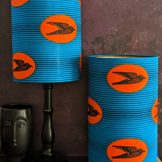 TWAAM Lampshade Set of Two in Turquoise Orange Swallow Bird pattern