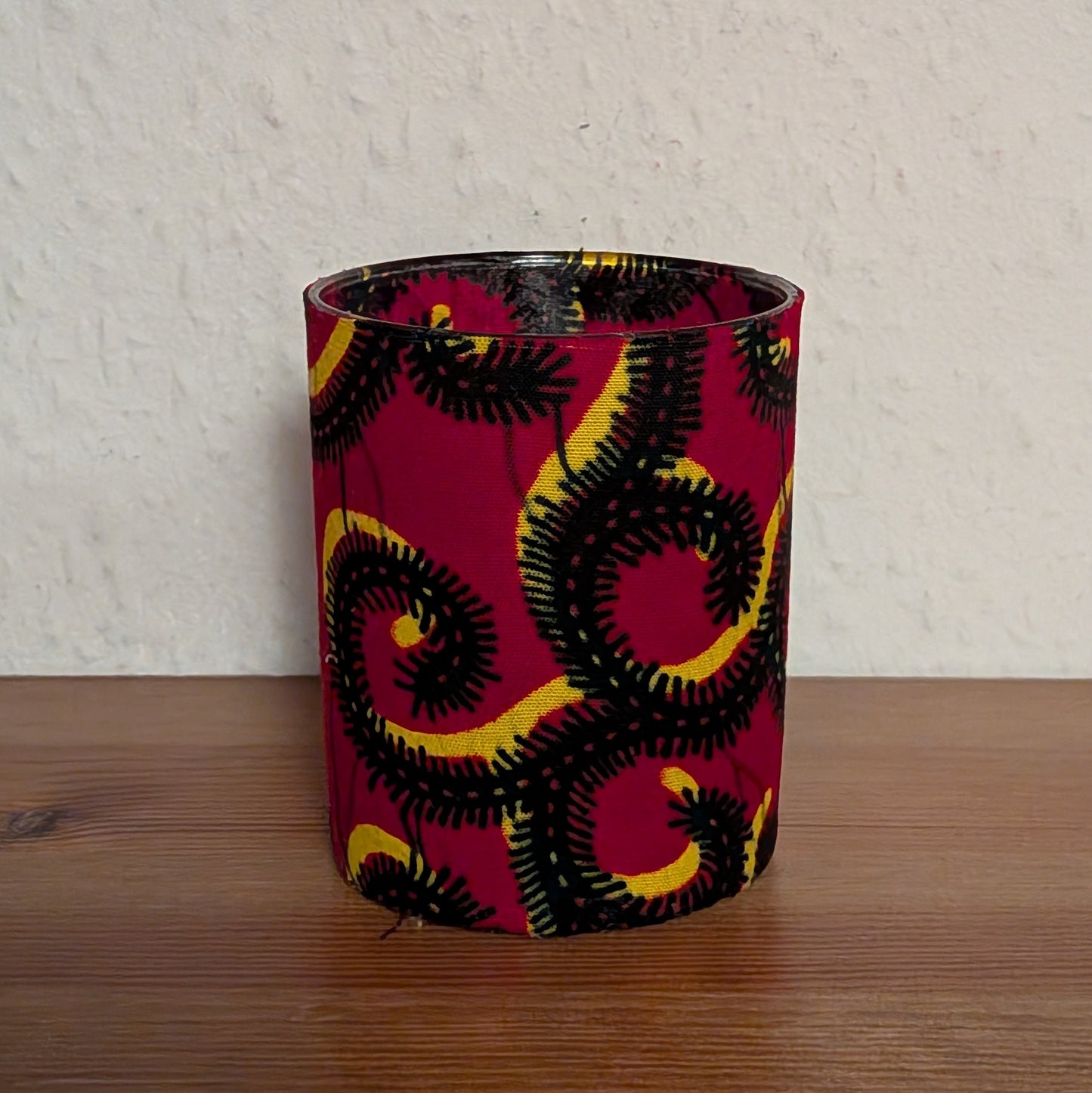 African Patterned Notebook & Candle Holder Gift Set TOYE: Red Black & Yellow Swirls