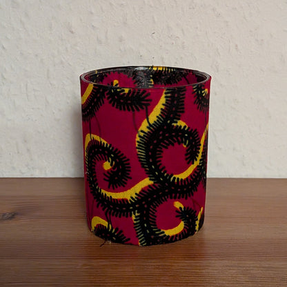 African Patterned Notebook & Candle Holder Gift Set TOYE: Red Black & Yellow Swirls