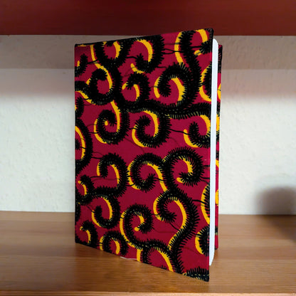 African Patterned Notebook & Candle Holder Gift Set TOYE: Red Black & Yellow Swirls