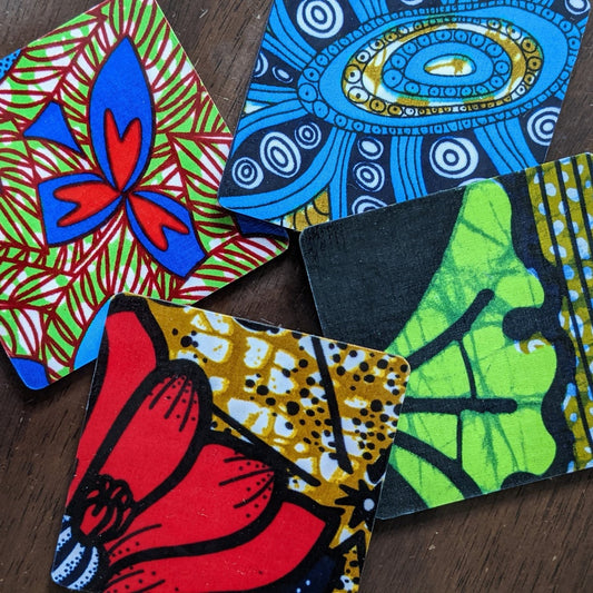 African wax print coasters, mixed set of 4