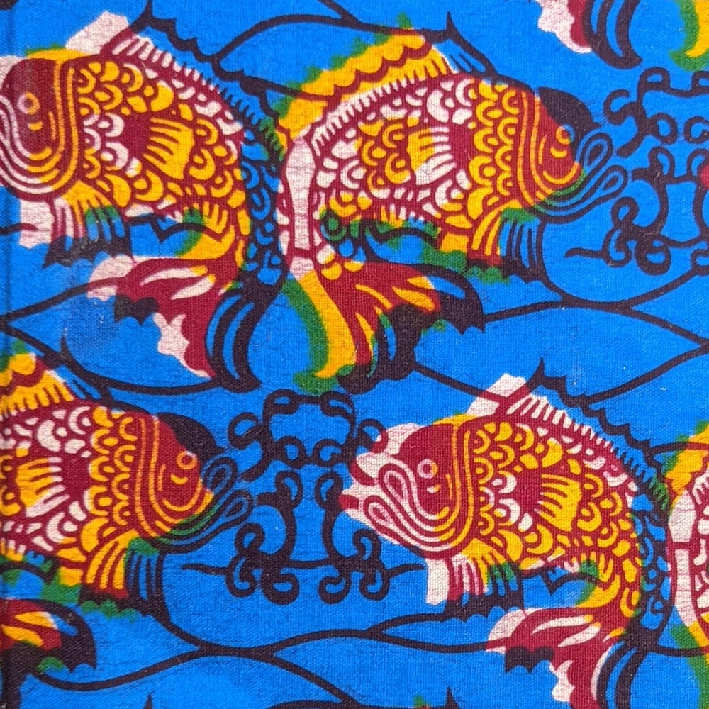 Blue African Wax Print SketchBook: Red-Orange Fish