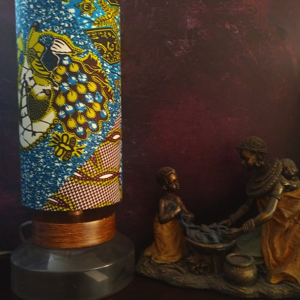 Mustard Turquoise Peacock Tall African Lampshade MAKEDA (ex-display)